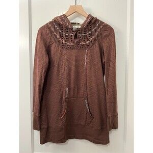 Freelance Women's Brown Polka Dot Crochet Long Sleeve Hoodie Top Size L